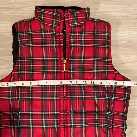 Chaps tartan plaid Christmas holiday vest gold zipper - Picture 4 of 6